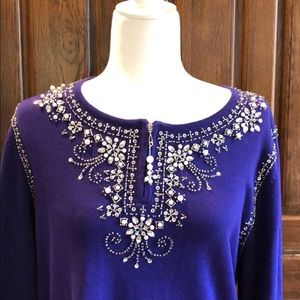 Quacker Factory NWT Purple Beaded Sweater Shirt M